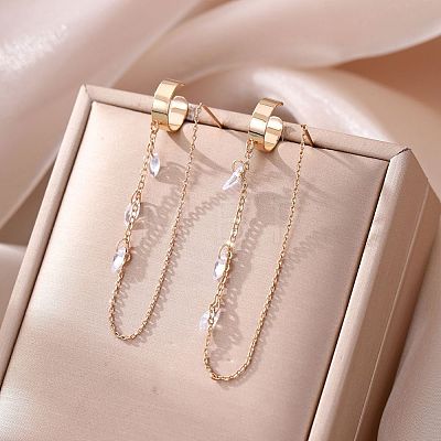 Brass Clear Cubic Zirconia Horse Eye Tassel Dangle Earrings FS-WGA0198-01-1