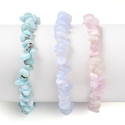 Chips Natural Larimar & Blue Lace Agate & Kunzite Beaded Stretch Bracelets Sets BJEW-JB05332-01-1