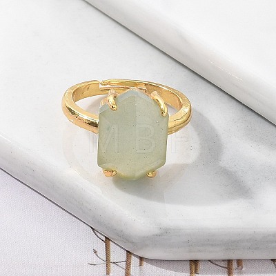 Hexagon Natural Green Aventurine Finger Rings RJEW-B113-02G-07-1