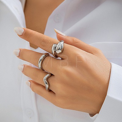 3Pcs Alloy Open Cuff Rings Kit for Women RJEW-K260-06P-1