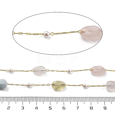 Natural Morganite & Glass Link Chains CHC-K014-12G-01-1