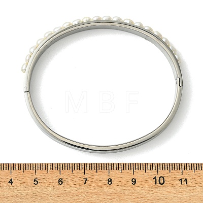 Natural Cultured Freshwater Pearl Beads and 201 Stainless Steel Hinged Cuff Bangles BJEW-JB14319-1