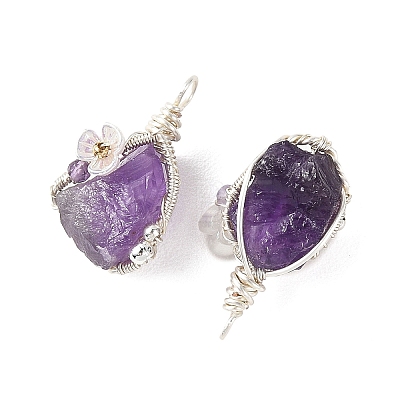 Copper Wire Wrapped Natural Amethyst Pendants PALLOY-TA00435-1
