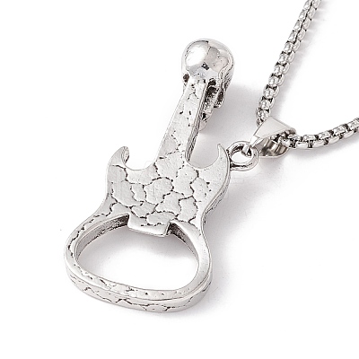 Alloy Skull Guitar Pendant Necklace with 201 Stainless Steel Box Chains NJEW-E016-08AS-1