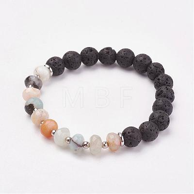 Natural & Synthetic Mixed Stone & Lava Rock Stretch Bracelets BJEW-JB03072-1