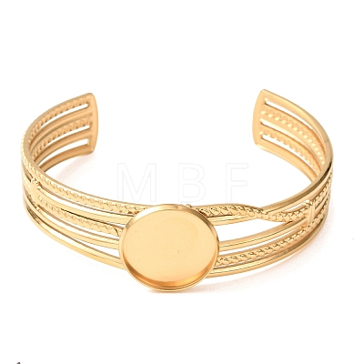 304 Stainless Steel Multi-strand Cuff Bracelet Blanks with Flat Round Bezel Settings SA-CBA4160-01B-G-1