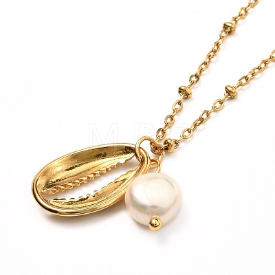 Cowrie Shell & Sea Horse Pendant Necklaces for Girl Women NJEW-JN03715-02-1