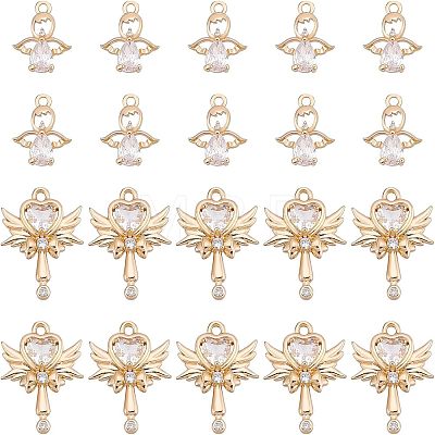 20Pcs 2 Style Rack Plating Brass Micro Pave Clear Cubic Zirconia Pendants KK-FH0004-22-1