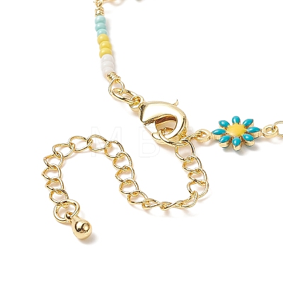 Brass Flower Link Chain Bracelet with Seed Beaded for Women BJEW-JB09297-1