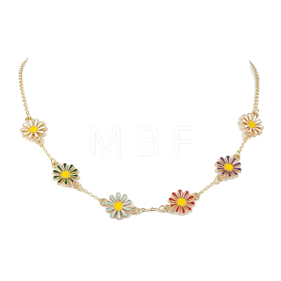 Alloy Enamel Flower Links Chain Necklaces for Women NJEW-JN04742-1