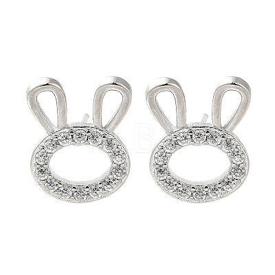 Rabbit Head Brass Micro Pave Cubic Zirconia Ear Studs EJEW-D304-39P-1