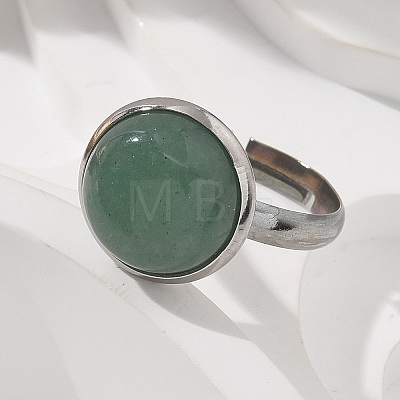 Half Round Natural Green Aventurine Finger Rings X-RJEW-M062-01P-21-1