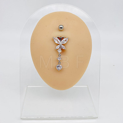 304 Stainless Steel Crystal Rhinestone Dangle Belly Rings WGC038A-05-1