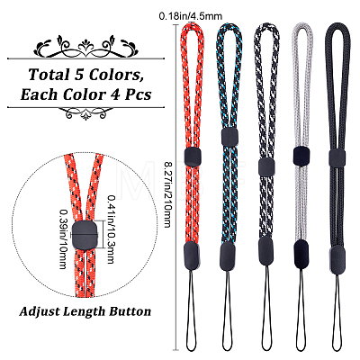 Gorgecraft 20Pcs 5 Colors Knitting Nylon Lanyard Wrist Strap Phone Straps AJEW-GF0007-74-1