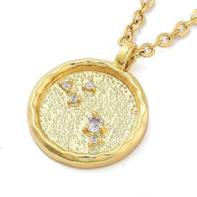 304 Stainless Steel Cubic Zirconia Constellation Flat Round Pendants STAS-S145-01H-1