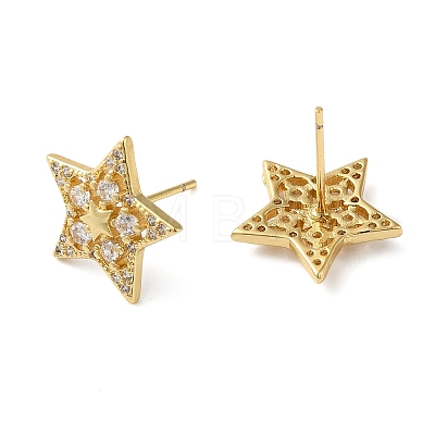 Clear Cubic Zirconia Star Stud Earrings KK-O142-02G-1