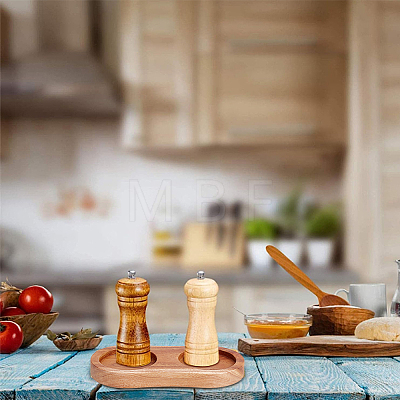2-Slot Wooden Salt and Pepper Mill Tray WOOD-WH0030-31-1