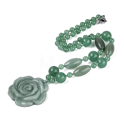 Natural Green Aventurine Flower Pendant Necklaces NJEW-N064-08I-1