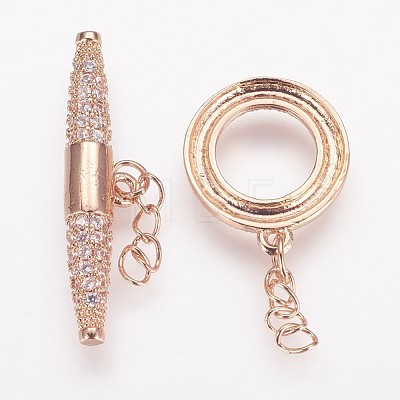 Brass Micro Pave Cubic Zirconia Ring Toggle Clasps ZIRC-P050-11RG-1