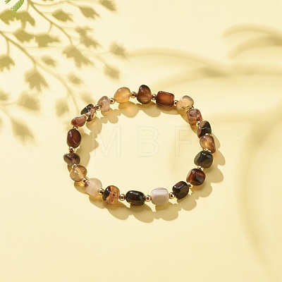 Natural Black Agate(Dyed) Round Beaded Stretch Bracelet BJEW-JB08197-07-1
