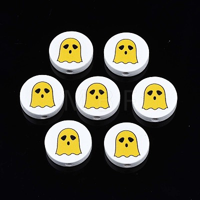 Halloween Printed Natural Wood Beads WOOD-T021-95-1