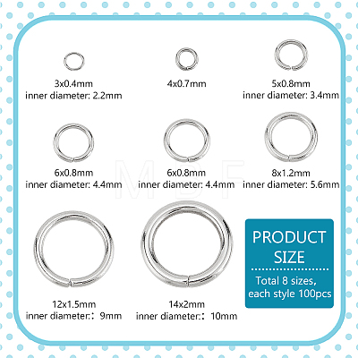 800Pcs 8 Styles 304 Stainless Steel Round Open Jump Rings & Closed Jump Rings STAS-PH0005-86-1