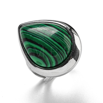 304 Stainless Steel Synthetic Malachite Cuff Rings G-Z056-09P-03-1