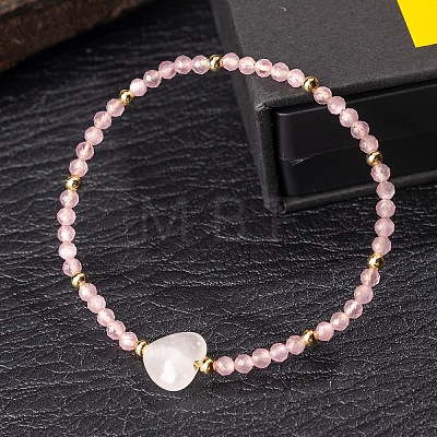 Natural Rose Quartz & Quartz Crystal Beads Stretch Bracelets for Women KL2694-1
