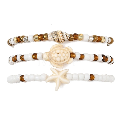 Ocean Glass Seed Beads Stretch Bracelet Sets BJEW-JB14496-1