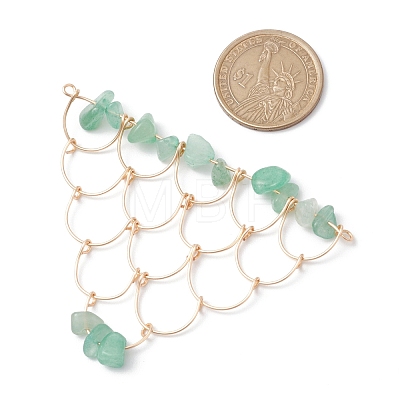 Natural Green Aventurine Chip Copper Wire Wrapped Connector Charms PALLOY-JF03030-04-1