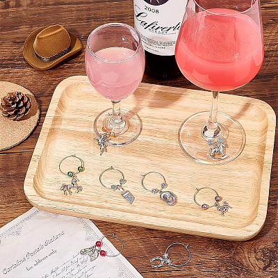 24Pcs 8 Styles Horseshoe & Brush & Horse & Hat Alloy Wine Glass Charms with Acrylic Pearl AJEW-BC0003-14-1