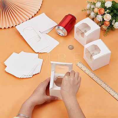 Cube Paper Cupcake Storage Boxes with Visible Window BAKE-WH0002-002B-1