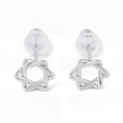 Anti-Tarnish Rhodium Plated Star of David 999 Sterling Silver Stud Earrings for Women EJEW-S215-05P-1