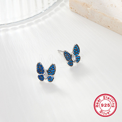 Butterfly Rhodium Plated 925 Sterling Silver Micro Pave Cubic Zirconia Stud Earrings DX6488-2-1