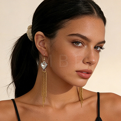 Alloy Pave Clear Cubic Zirconia Tassel Dangle Earrings for Women WG395D2-01-1