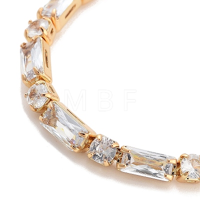 Brass Pave Clear Cubic Zirconia Rectangle & Flat Round Link Bracelets BJEW-B094-02G-1