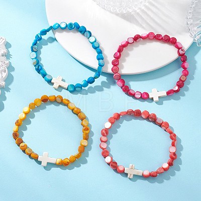 Dyed Natural Freshwater Shell Beads Stretch Bracelets BJEW-JB13397-1