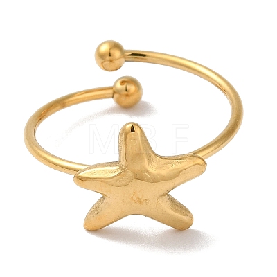 Ion Plating (IP) 304 Stainless Steel Starfish Open Cuff Rings for Women RJEW-M167-08C-G-1