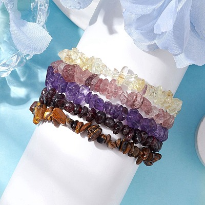 12 Constellation Natural Mixed Gemstone Chip Beaded Stretch Bracelets Sets for Women Men BJEW-JB10264-11-1