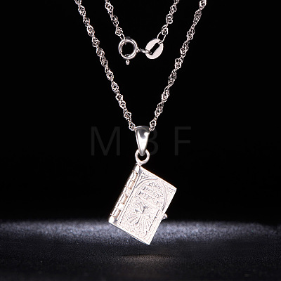 SHEGRACE Stylish Rhodium Plated 925 Sterling Silver Book with Word Pendant Necklace JN248A-1
