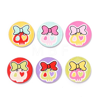 2-Hole Flat Round with Lovely Skull Pattern Acrylic Buttons BUTT-F055-02-M-1