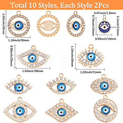20Pcs 10 Styles Alloy Crystal Rhinestone Pendants ALRI-SC0001-64-1