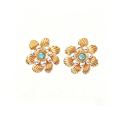 Brass & Turquoise Stud Earrings WG438B6-02-1