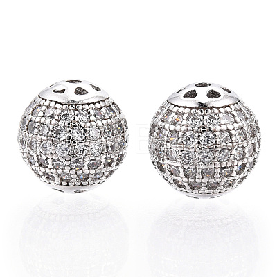 Rhodium Plated 925 Sterling Silver Micro Pave Cubic Zirconia Beads STER-T004-23P-1