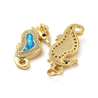 Brass Micro Pave Cubic Zirconia with Synthetic Opal Pendants KK-D096-06D-G-1