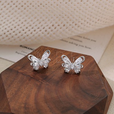 Brass Clear Cubic Zirconia Stud Earrings FS-WG5DAEB-02-1