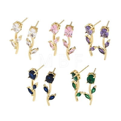 Brass Micro Pave Cubic Zirconia Stud Earrings KK-CBA8324-20G-1
