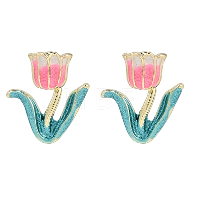 Pink Tulip Enamel Stud Earrings EJEW-M005-03-1