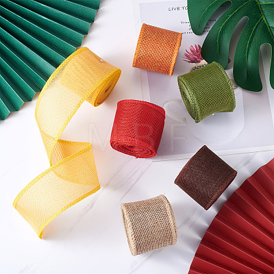 Yilisi 3 Rolls 3 Colors Polyester Imitation Linen Wrapping Ribbon OCOR-YS0001-02A-1