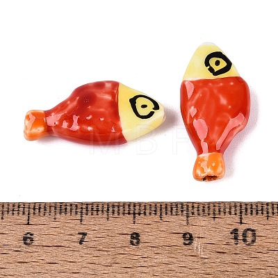 Hand Painted Fish Shaped Porcelain Beads PORC-N013-06H-1